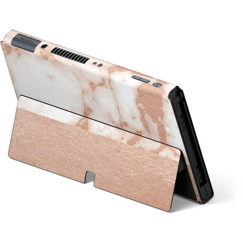 White Rose Gold Marble Nintendo Switch OLED (2021) Skin